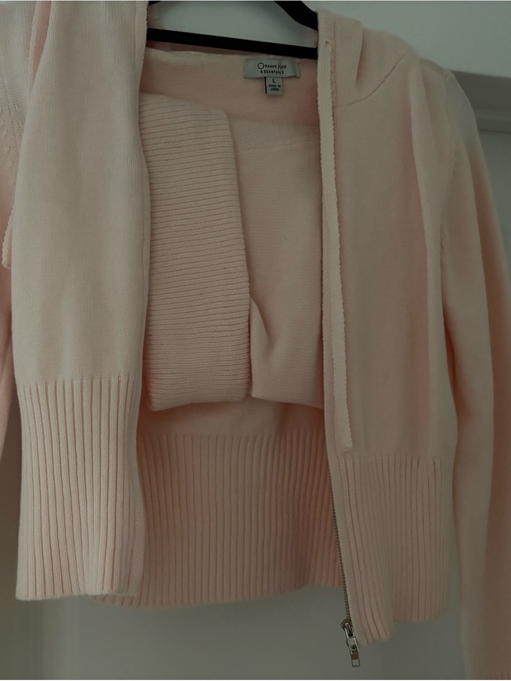 Light Pink Zip-Up Sweater & Knit Shorts